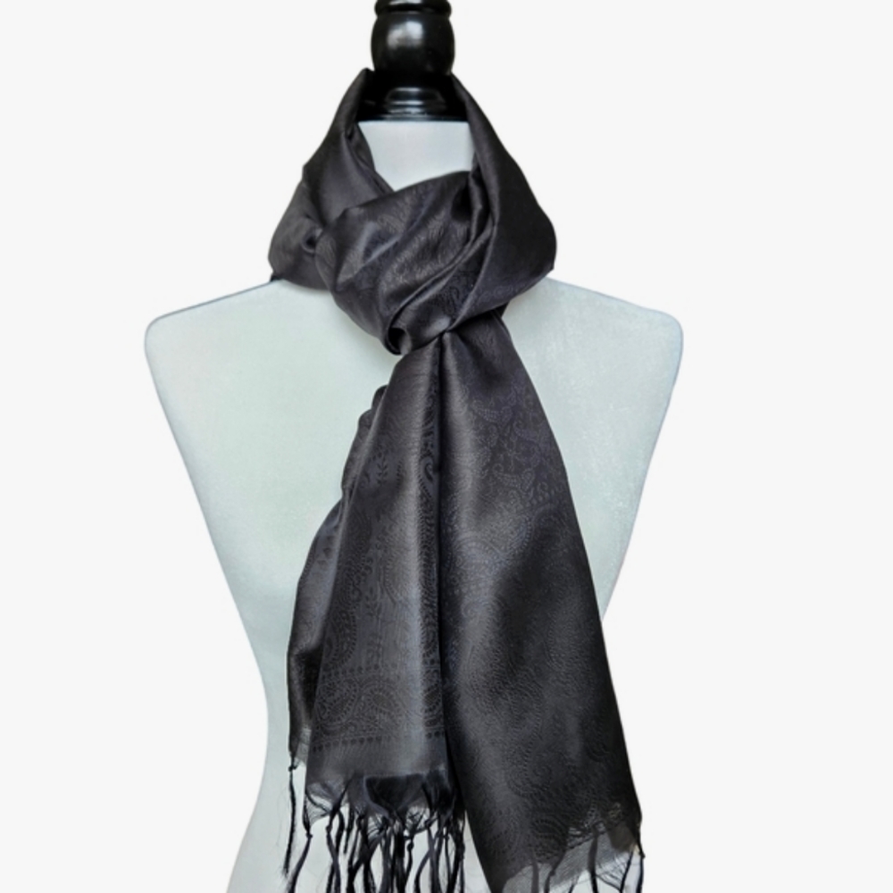 2/$30 Long black scarf shawl with fringes unisex 70" X 22"